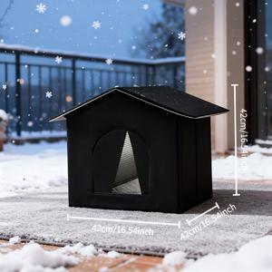 TEMU PETFEET 대형 사계절용 블랙 실내/야외 펫 하우스 - 고양이, 소형견, 토끼 호환 가능 - 내구성 강한 옥스포드 원단 쉼터, 따뜻한 통풍 지붕, 겨울 비/눈 보호용 넓은 다목적 동물 하우스