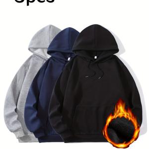 TEMU 남성용 플리스 후드 스웨트셔츠 3피스 세트, 단색 캐주얼 풀오버, 조절 가능한 드로스트링 및 넓은 캥거루 포켓, 모든 바디 타입에 편안하고 스타일리시함, 캐주얼 웨어 후드티 | 스타일리시 캐주얼 후드티 | 편안한 핏 후드티