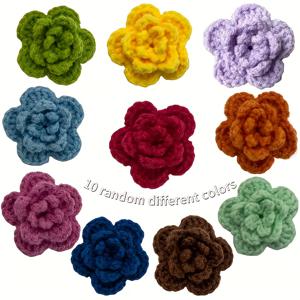 TEMU 수제 코바늘 뜨개질 꽃 장식 10개 - 3D 멀티 컬러 랜덤 직조 장미, 다양한 색상의 코바늘 뜨개질 장미 패치, 공예, 의류 장식, 헤어, 홈 데코, 스크랩북, 코바늘 재료, 스크랩북 장식에 적합, 수제크로셰, 크로셰 키트, 뜨개용품, 뜨개 장식