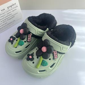 TEMU CPSLIDES ' 귀여운 플로럴 클로그 - 가벼운 미끄럼 방지 플리스 안감, 부드러운 밑창 슬리퍼 & 핑크 플로럴 디자인, 사계절 실내/외 신발, 가을 겨울 (손세탁/드라이 클리닝) - Eva 갑피 & Eva 밑창, 캐주얼 스타일|슬리퍼|실내화|여성슬리퍼