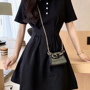 TEMU 여성 여름 심플 컴포트 슬림핏 솔리드 통기성 얇은 셔링 미니 원피스 데일리 날씬해 보이는 캐주얼 카라 반팔 스커트 슬림소녀 SLIM GIRL