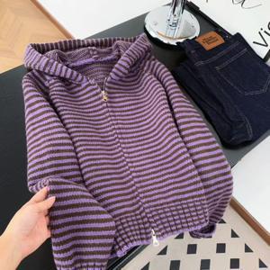 TEMU 레트로 게으른 스타일 대비 후드 스웨터 재킷 여성용 가을/겨울 화이트 감성 소프트 왁스 지퍼 가디건 탑