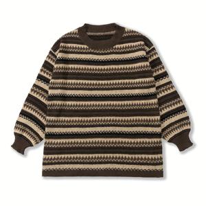 TEMU 프린트 니트 스웨터, 우아한 크루 넥 롱 슬리브 스웨터, 여성 의류