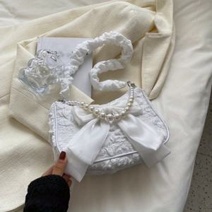 TEMU 2022년 예술적인 레트로 여성용 진주 리본 어깨 가방, 독특한 숲 스타일 디자인.