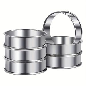 TEMU 6pcs 스테인레스 스틸 크럼프트 링, 3.15 인치 노스틱 영어 머핀 타트 링, 더블 롤라운드 케이크 몰드, 베이킹 디저트 음식 제조 도구용 베이커링 링