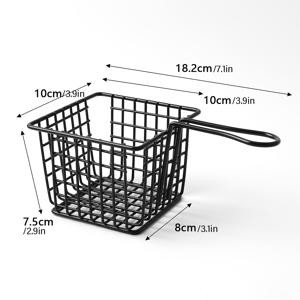 TEMU 스테인리스 스틸 감자튀김 바구니, 블랙 미니 사각형 프라이팬 서빙 바구니, 레스토랑, 티샵용 크리에이티브 간식 홀더 - 1개