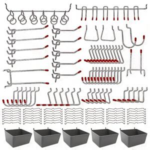 TEMU 114개/118개/165개 페그보드 후크 보관함 액세서리, 1인치 구멍 간격 페그보드용, 네일 보드 액세서리, 네일 보드 후크 세트, 해머, 브러시, 전기 드릴, 스크루드라이버 및 기타 소형 도구 정리 키트, 차고, 창고, 정원 등 다목적 선반 후크