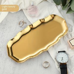 TEMU 스테인리스 스틸 주얼리 트레이 - 반지, 귀걸이, 목걸이, 메이크업 및 수건용 우아한 골드톤 직사각형 정리함 - 욕실, 화장대, 주방 카운터 장식, 주얼리 오거나이저 트레이