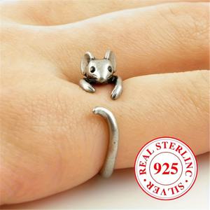 TEMU 1개 여성 패션 개성 반지, 스털링 실버 마우스 링, 조절 가능한 오픈 동물 반지, 데일리 캐주얼 착용, 심플하고 귀여운 주얼리