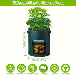 TEMU 손잡이와 액세스 플립 뚜껑이 있는 24개 감자 재배 가방 정원 야채 화분 3갤런(약 10L) 7갤런(약 25L) 10갤런(약 35.7L) 식물 재배 가방 감자 재배 컨테이너 감자 재배 버킷 토마토, 당근, 양파, 과일용