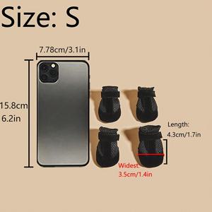 TEMU 소형에서 중형 개와 고양이용 편안하고 통기성 좋은 검은색 애완동물 신발 - 사계절용, 조절 가능한 후크 앤 루프 패스너 클로저