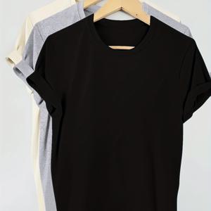 TEMU 여성용 플러스 사이즈 3팩 캐주얼 티셔츠 - 단색, 라운드 넥, 반팔, 부드러운 소재, 약간의 신축성