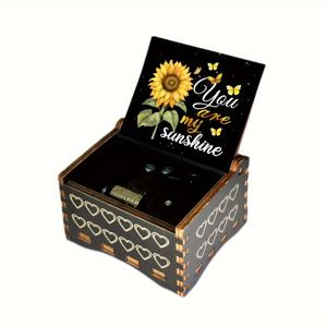 TEMU 1pc 당신은 내 태양을 위한 빈티지 레이저 조각 헤어핀 음악 상자 - 검은색과 금색, 꽃 디자인을 가진 나무 음악 상자, 전기 필요 없음, 집 장식에 완벽