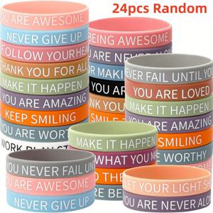 TEMU 24개 팩 실리콘 동기 부여 팔찌, 영감 따옴표 팔찌, 남녀 공용 성인 액세서리 파티, 이벤트 및 일일 긍정, 비전기, 내구성 및 방수