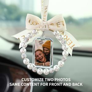 TEMU 사진을 넣어 맞춤형으로 만든 자동차용 행운 부적 - 진주 구슬 후방거울 펜던트와 패브릭 리본, 맞춤형 사진 자동차 매력, 커플, 애완동물, 가족을 위한 이상적인 DIY 생일, 크리스마스, 기념일 선물