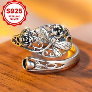 TEMU 925 스테인레스 실버 로즈 & 드래곤플라이 조절 가능한 반지 - 스타일, 결혼식 및 공식 행사에 이상적, 2.3G, 친구와 연인에게 독특한 선물, 공식 행사 반지 | 스타일 반지 | 조절 가능한 반지