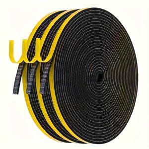 TEMU 5미터 길이 3롤 블랙 방풍 및 방수 자체 접착 실링 테이프 1/4인치 X 1/8인치 X 16.5피트 문 창문 틈새 밀봉용 폼 고무 스트립, 단열 프레임, 에어컨 방풍 스트립 폭 6mm 두께 3mm, 길이 5미터