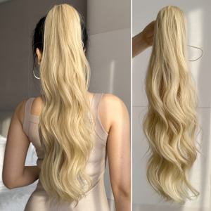 TEMU 클로 포니테일 익스텐션 26인치 블랙 브라운 워터 웨이브 웨이비 컬리 클립 인 헤어 익스텐션 소프트 룩 합성 헤어피스 여성용 블론드 컬러 레드 컬러