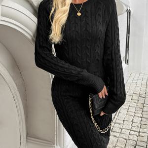 TEMU 여성용 우아한 리브드 드레스 - 올리브 그린 롱 슬리브 라운드넥 바디콘 X-실루엣, 기계 세탁 및 드라이클리닝 가능, 캐주얼부터 포멀까지, 고급스러운 질감의 레디 드레스