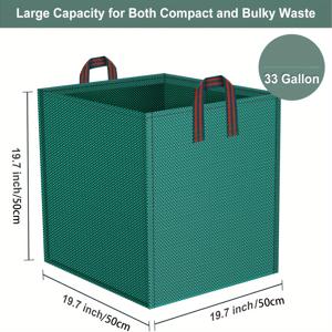 TEMU 33갤런 헤비듀티 그린 리프 가방 - 튼튼한 손잡이, 텍스처, 접이식 및 재사용 가능한 잔디 및 정원 청소용 가드닝 백