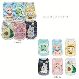 TEMU 6개 귀여운 강아지 고양이 옷, 강아지용 봄/여름 조끼, 애완 동물 의류, 가볍고 통기성 좋은 만화 프린트 조끼.|강아지옷