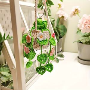 TEMU 1pc 크로셰 냄비 식물 펜던트 - 수공예 꽃 바구니 디자인이 있는 실내 장식용 패브릭 매달린 차 장식