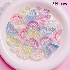 TEMU 오일드립 디자인의 아크릴 무지개 구슬 5개 세트, DIY 공예용 무지개 매력, 핸드폰 스트랩, 키링, 팔찌, 헤어 곱창 액세서리