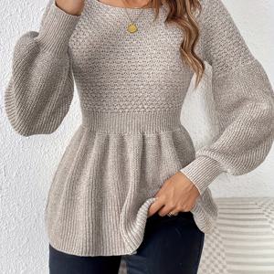 TEMU 시선을 사로잡는 웨이스트 라인과 우아한 롱슬리브가 특징인 가을과 겨울을 위한 여성용 스웨터입니다.