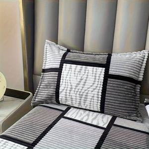 TEMU 프린트된 입체 그리드 베개커버 한 쌍, 편안하고 피부 친화적인 베개커버, 침실 장식, 베개 안감 없음, 사계절 내내 사용 가능