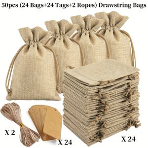 TEMU 25개/50개 자연자투 드로스트링 가방 선물 태그 포함 - 4x6인치 리넨 선물 가방 결혼식, 파티, 공예, 보석 보관, 할로윈, 크리스마스, 생일, DIY 공예 가방|자연자투 가방|드로스트링 클로저