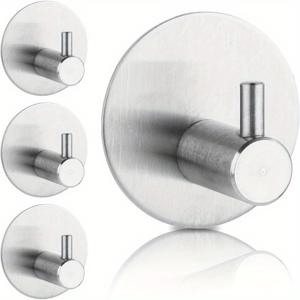 TEMU 4개 세트 접착 후크 헤비 듀티 타월 랙 후크 방수 스테인리스 스틸 벽걸이 후크, 코트, 열쇠, 타월, 가운, 홈 욕실 주방 교실 사무실용 (은색)