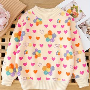 TEMU 2024 가을/겨울 신상 여아용 라운드넥 스웨터, 니트 탑, 패셔너블하고 스타일리시