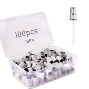 TEMU 100개 네일 드릴용 사포 밴드, 180# 네일 샌딩 밴드, 100개의 미세 사포 밴드와 1개의 맨드릴 포함, 대부분의 3/32