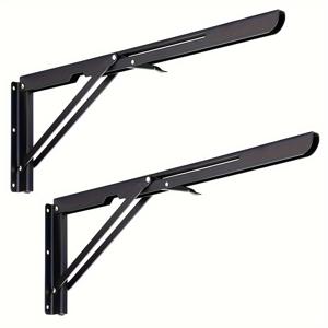 TEMU 2개 팩 블랙 스테인리스 스틸 접이식 브래킷 - 벽 칸막이 지지 및 보관 선반용 이동 베어링 삼각 브래킷