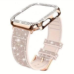 TEMU For Apple Watch 밴드 & 케이스 콤보 2개입 - 반짝이는 라인스톤 장식이 있는 조절 가능한 실리콘 스트랩, for Apple Watch Series 1/2/3/4/5/6/7/8/9/10/Ultra/SE 호환, 38/40/41/42/44/45/46/49mm, 스타일리시하고 내구성이 뛰어난 스마트워치 액세서리