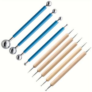 TEMU 9-피스 만다라 도팅 툴 세트, 록 페인팅 키트, 폴리머 클레이 조각 도구, 엠보싱 패턴 도자기 도구, 무충전 스테인리스 스틸 공예 용품