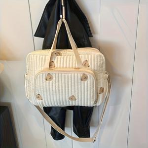 TEMU 2024년 INS 한국 스타일 핸드헬드 엄마 가방, 큰 용량의 어머니와 배낭, 자수된 작은 곰이 있는 슈퍼 인기 어깨와 크로스바디 가방입니다.