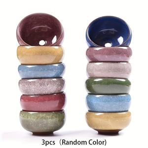 TEMU 3개 세트 러스틱 얼음 깨진 세라믹 다육식물 화분 - 다양한 색상의 미니 데스크탑 화분, 배수구가 있는 실내/외부 사용에 적합