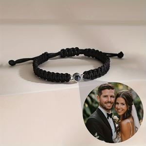 TEMU 맞춤형 사진 짜임 팔찌와 순동 구슬 - 그녀를 위한 개인화된 로맨틱 선물, 다색 옵션 (검정/흰색/분홍/파랑/빨강) - 발렌타인데이, 어머니날, 크리스마스, 기념일, 생일 여성용 주얼리, 커플을 위한 팔찌, 클래식 매력 액세서리, 수공예 주얼리