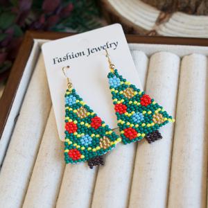 TEMU 빈티지 비즈 크리스마스 트리 드롭 & 댕글 귀걸이 - 2개 수제 비즈 장식, 구리 귀 바늘, 없음, 일상 및 휴가 착용, 모든 계절