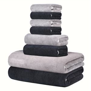 TEMU 8피스 슈퍼 소프트 코랄 목욕타월 세트, 목욕타월 2개 27 x 55인치, 핸드타월 2개 x 30인치, 스퀘어타월 4개 x 인치, 빠른 건조, 빠른 흡수, 가벼운 무게, 야외 피트니스, 캠핑 타월, 욕실 타월 세트, 다목적