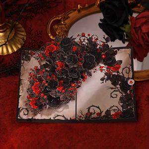 TEMU 1개 고딕 블랙 로즈 3D 인사말 카드 포함: 봉투 1개 + 손글씨 카드 1개 + 3D 인사말 카드 1개, 창의적인 할로윈 테마 인사말 카드, 친척 및 친구를 위한 첫 번째 선물 선택, 펜팔 사이의 서신을 위한 창의적인 인사말 카드, 명절이나 생일 축하용, 일상 장식으로 사용 가능|편지지