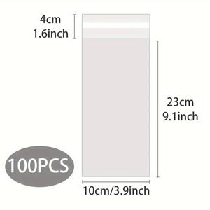 TEMU 100개 투명 자가 밀봉 셀로판 백, 3.9X10.7 인치 플라스틱 백 포장 및 선물용, 쿠키, 사탕, 선물, 작은 선물, 초콜릿, 쿠키, 프레즐, 허브 등에 적합합니다.