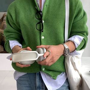 TEMU 남성용 캐주얼 니트 가디건 스웨터 - 단색 긴팔 버튼 프론트, 레귤러 핏 라운드 넥 풀오버, 가을 겨울용, 청바지 & 드레스 팬츠와 어울리는 베르사틸레이어링 피스, 편안한 질감|가디건|남자옷