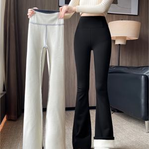 TEMU 여성용 겨울 하이웨이스트 벨바지 플레어 팬츠 - 엉덩이 리프팅 & 두꺼운 레이어링, 두꺼운 보온 레깅스, 손세탁 가능, 캐주얼 복장에 적합