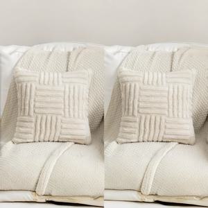 TEMU 소파, 거실, 침실용 부드러운 퍼플 벨벳 쿠션 커버 세트 2개 - 포근한 패턴의 인조 모피 플러시 장식 베개 커버