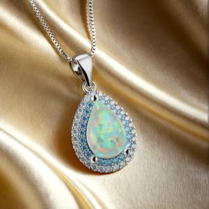 TEMU 1개 우아한 오벌 펜던트 & 블루 젬스톤 목걸이 - 결혼식, 파티, 일상 착용용 구리 주얼리 - 그녀를 위한 발렌타인데이 선물