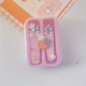 TEMU 2세트 휴대용 네일 가위, 미끄럼 방지 금속 소형 손톱깎이 세트 + 캐릭터 보관 케이스 포함 - 캠핑 및 가정용|손톱깎이