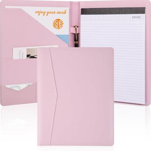 TEMU 여성용 패드폴리오 정리함 법률용 노트패드 홀더 인조 가죽 폴리토리오 보관함 A4 크기 레터 사이즈 비즈니스 및 사무실용 커버 포함 (핑크)