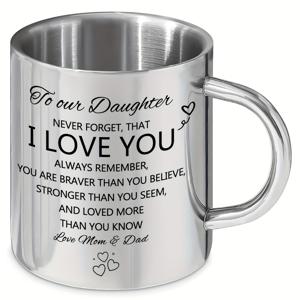 TEMU 딸의 기쁨 10oz 스테인리스 커피 머그 - 뜨거운 & 차가운 음료에 완벽, 재사용 가능, 손세척 전용 - 생일, 휴일 및 특별한 날을 위한 이상적인 선물, 딸 커피 머그|텀블러